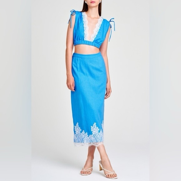Wayf Dresses & Skirts - Wayf Blue and White Lace Skirt Set